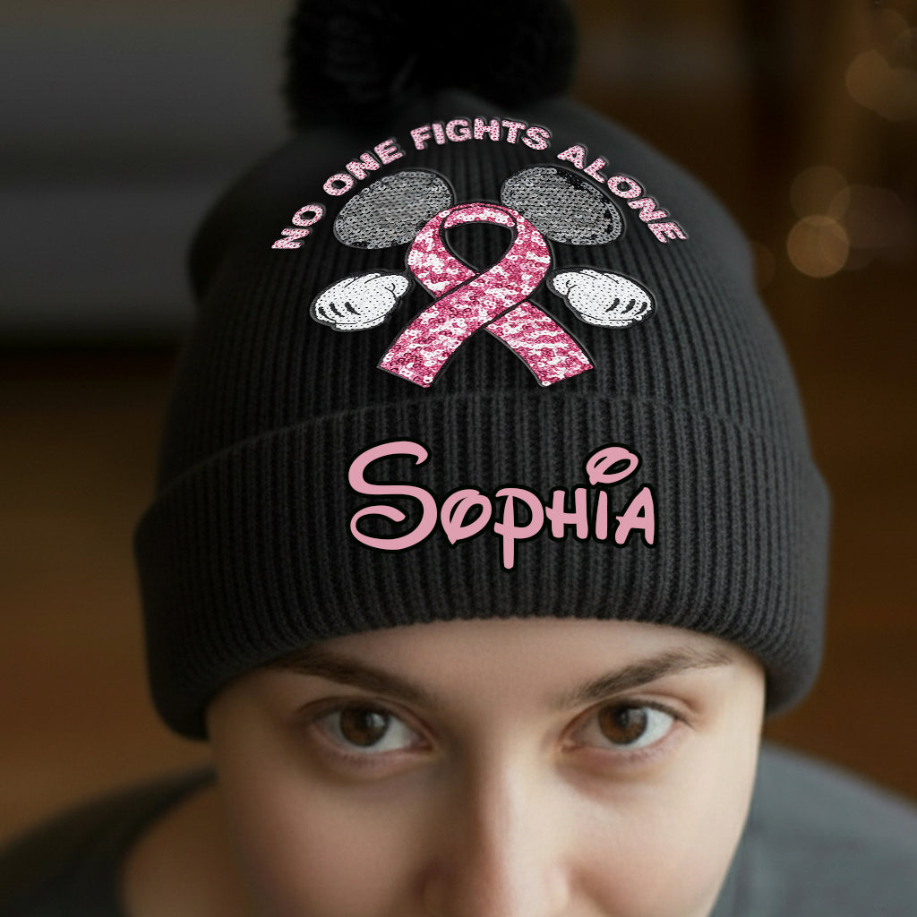 No One Fights Alone - Personalized Breast Cancer Awareness Beanie Hat