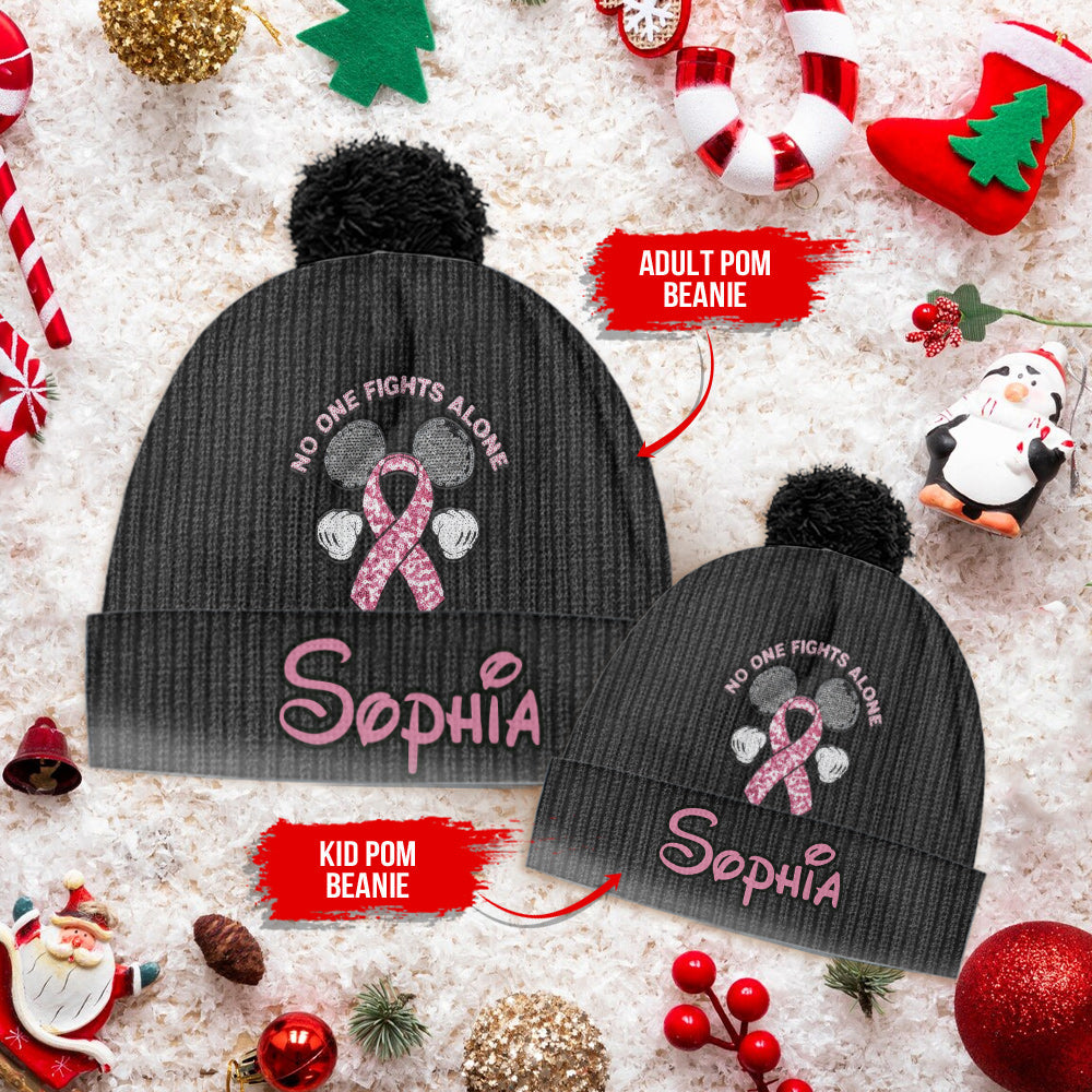 No One Fights Alone - Personalized Breast Cancer Awareness Beanie Hat