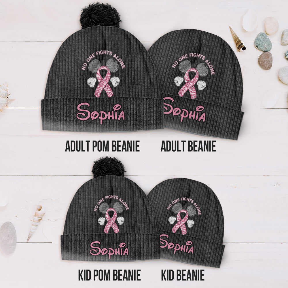 No One Fights Alone - Personalized Breast Cancer Awareness Beanie Hat