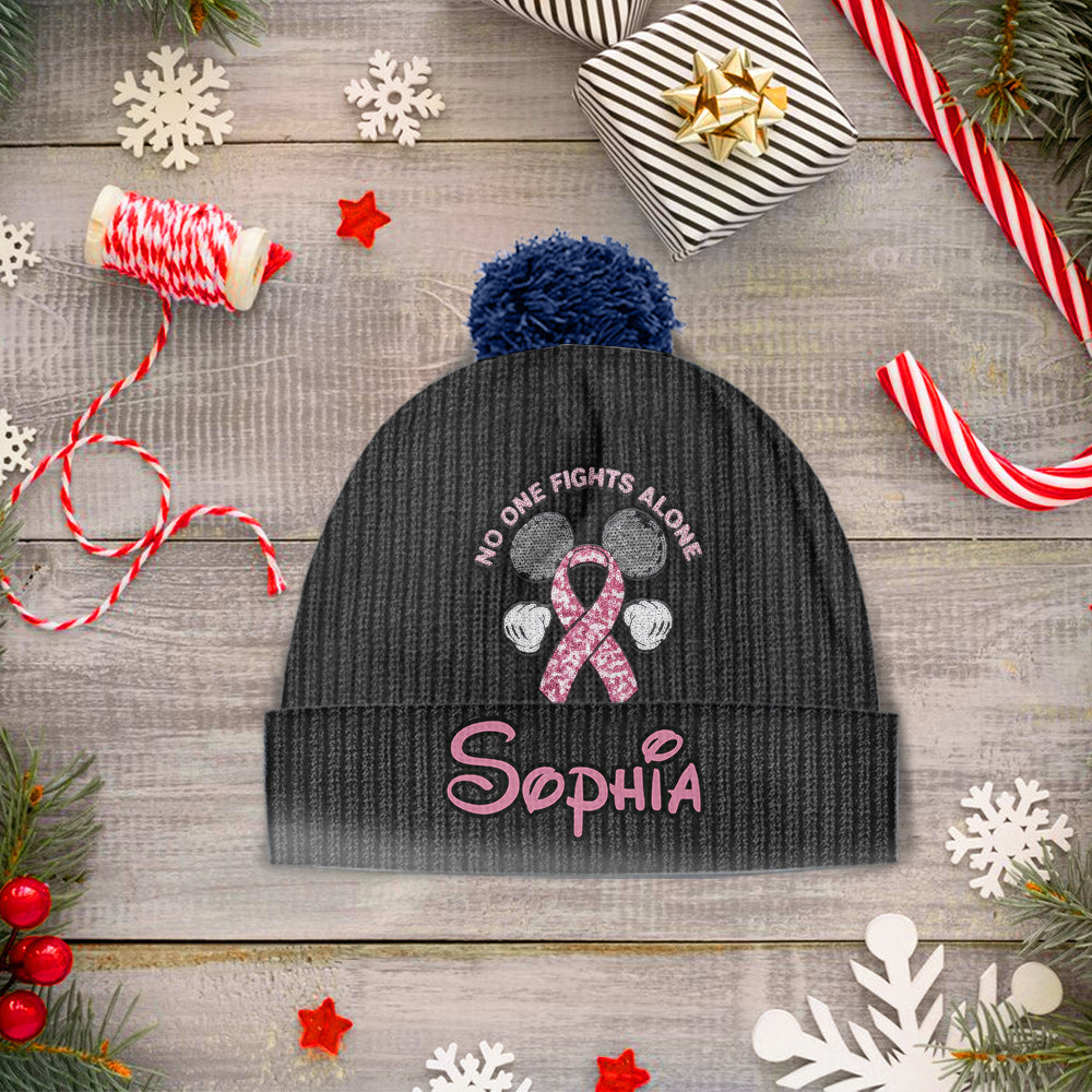 No One Fights Alone - Personalized Breast Cancer Awareness Beanie Hat
