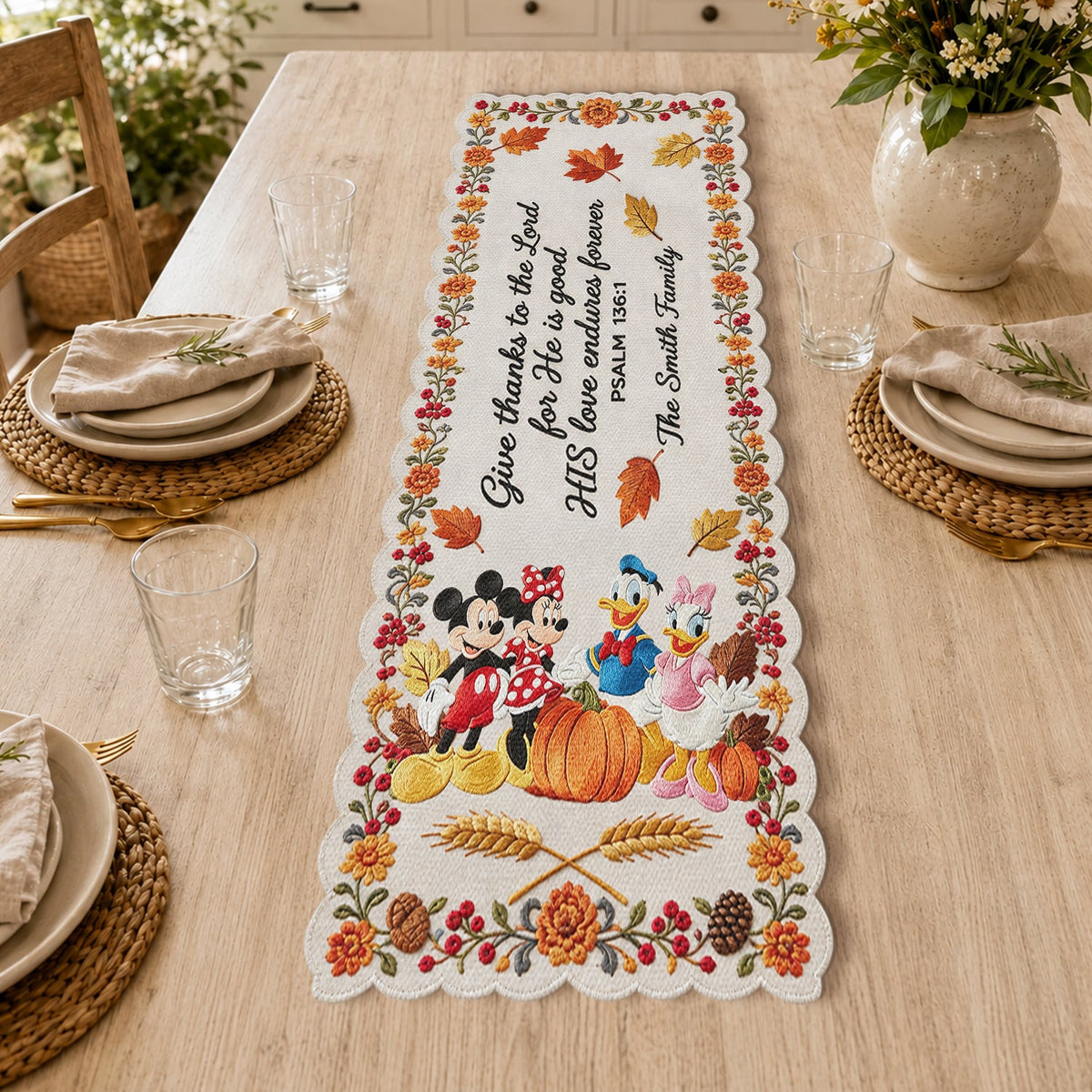 Thankful - Personalized Mouse Custom Shape Table Runner