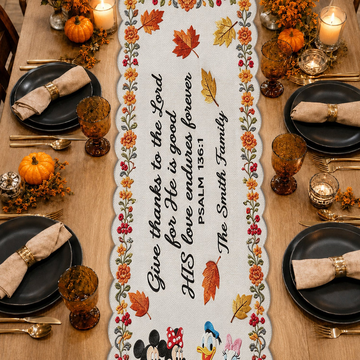 Thankful - Personalized Mouse Custom Shape Table Runner
