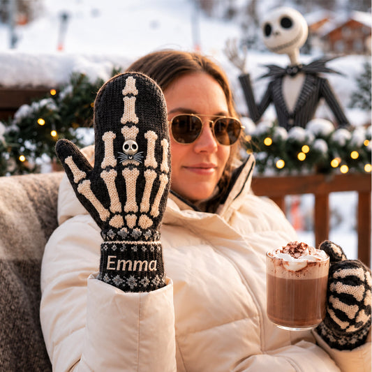 Funny Skeleton Hand - Personalized Nightmare Knitted Mittens