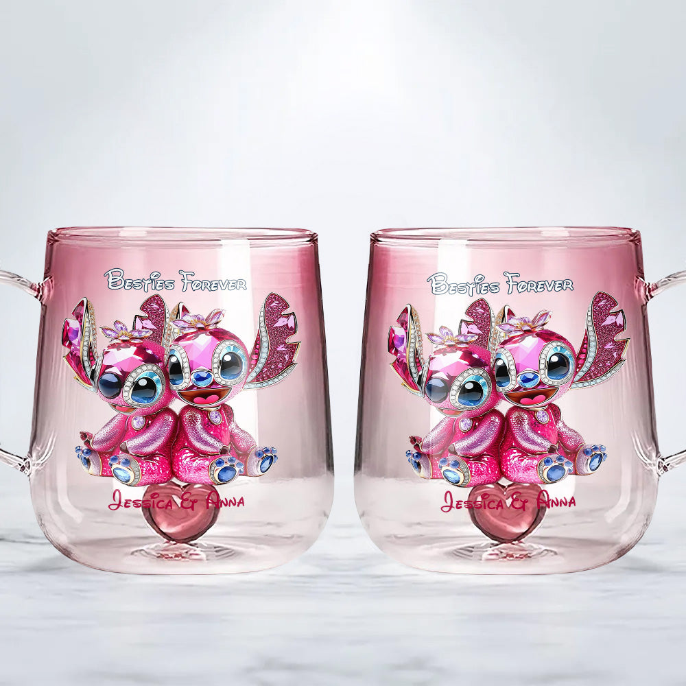 Pink Monster Friends Besties Forever - Personalized Ohana Gradient Glass Mug