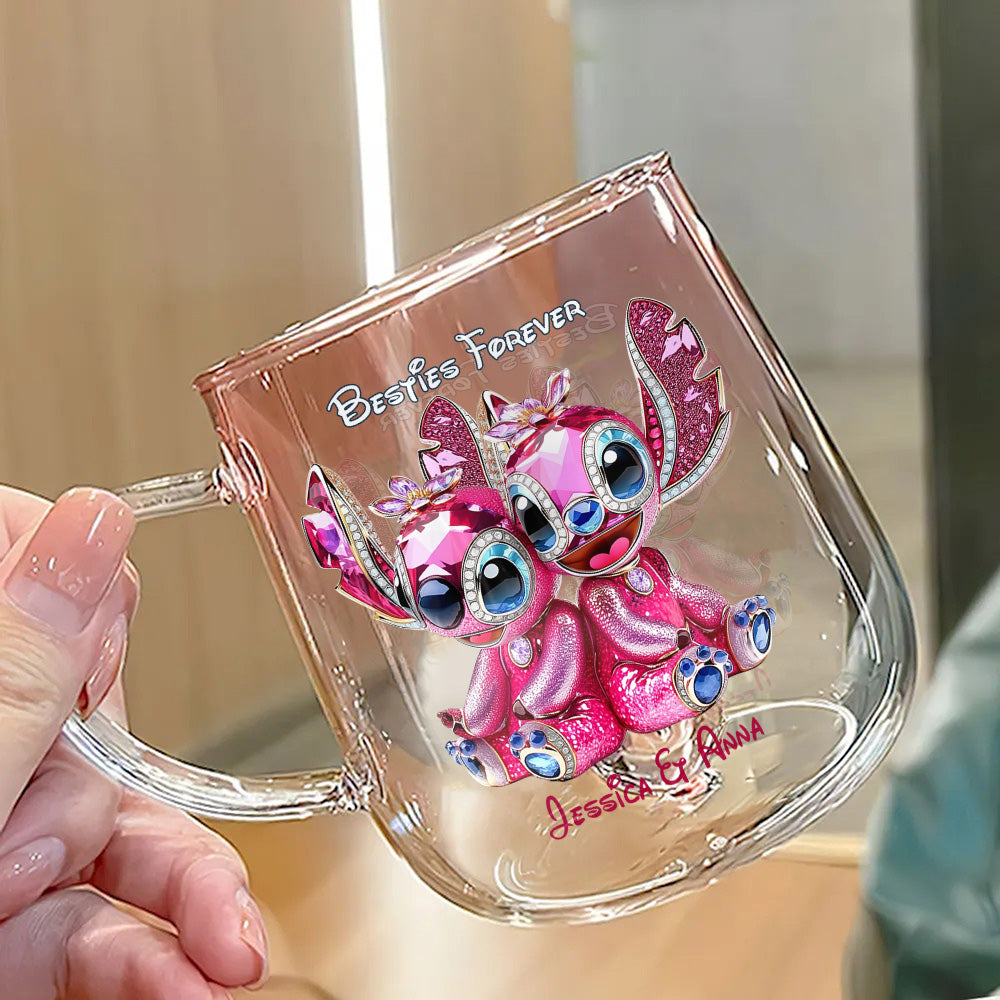 Pink Monster Friends Besties Forever - Personalized Ohana Gradient Glass Mug