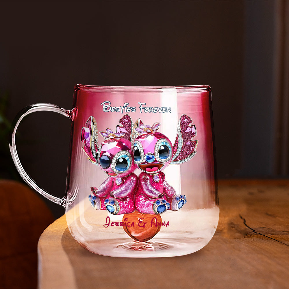 Pink Monster Friends Besties Forever - Personalized Ohana Gradient Glass Mug