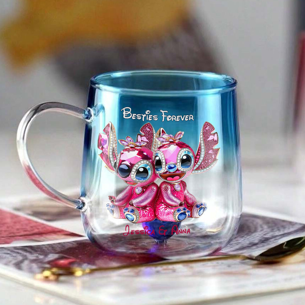 Pink Monster Friends Besties Forever - Personalized Ohana Gradient Glass Mug