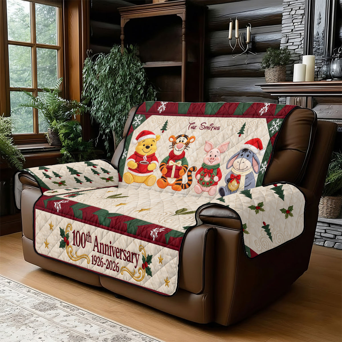 100th Anniversary Christmas Gift - Personalized Yellow Bear Quilted Sofa/Couch Cover