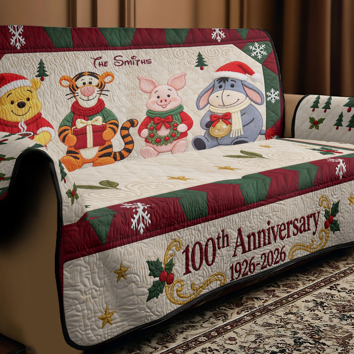 100th Anniversary Christmas Gift - Personalized Yellow Bear Quilted Sofa/Couch Cover