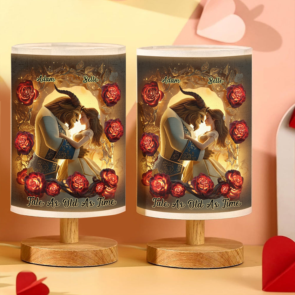 Tale As Old As Time - Personalized Couple Table Lamp With Wood Base