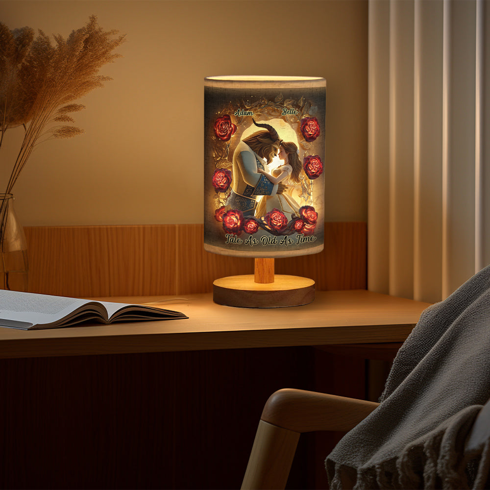 Tale As Old As Time - Personalized Couple Table Lamp With Wood Base