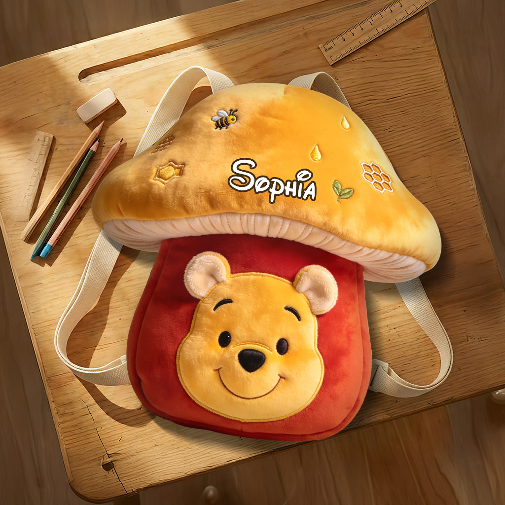 Honey Bear Mushroom - Personalized Yellow Bear Plush Backpack