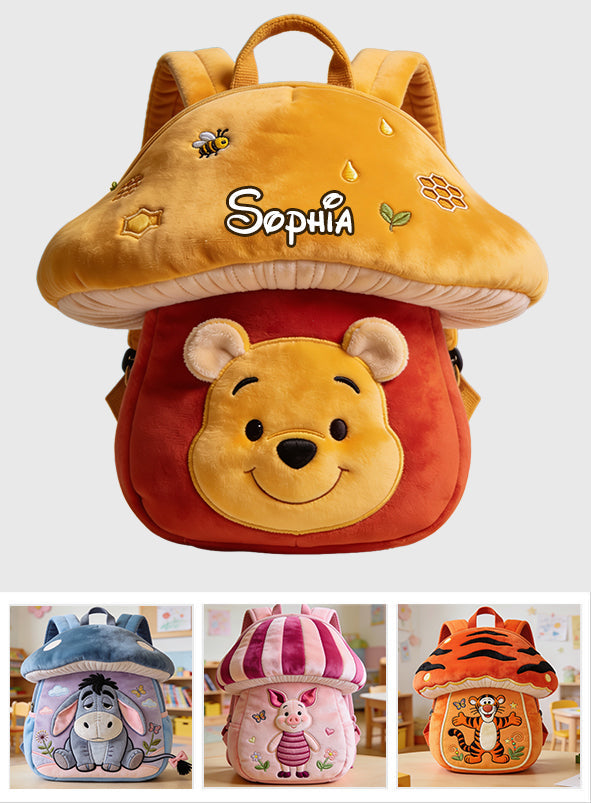 Honey Bear Mushroom - Personalized Yellow Bear Plush Backpack