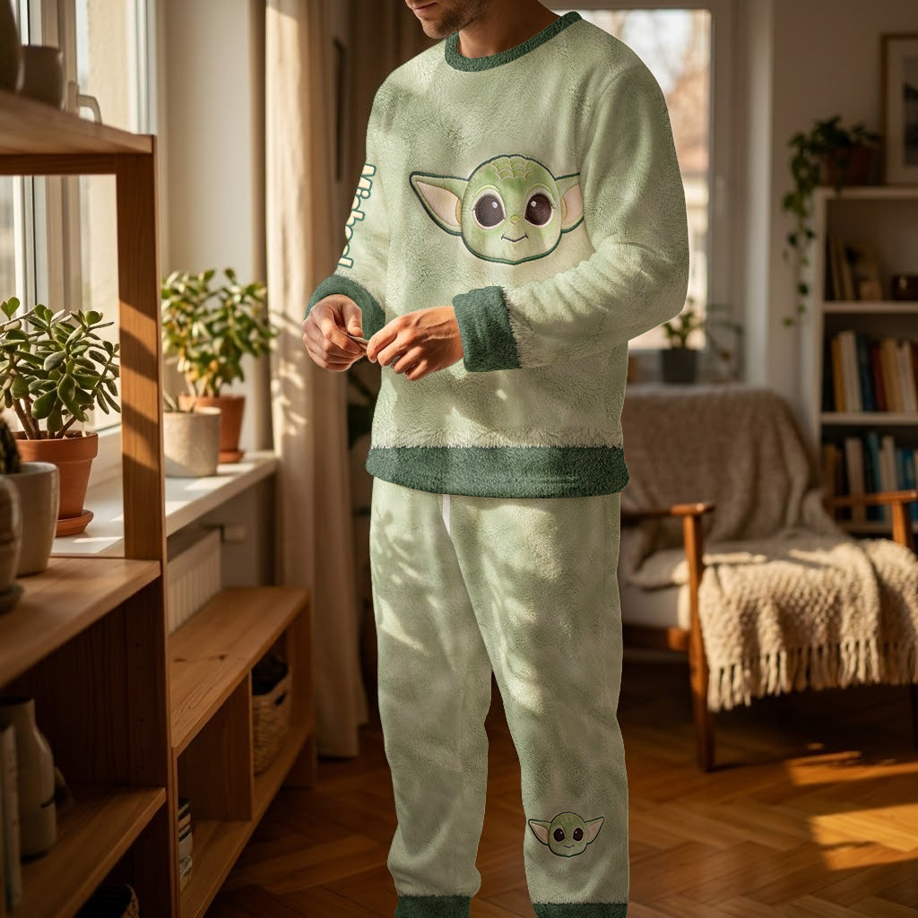 Cute Green Galaxy Character - Personalized The Force Fleece Lounge Set