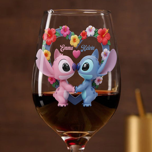 Couple Ohana Means Family - Personalized Ohana Wine Glass With Long Stem