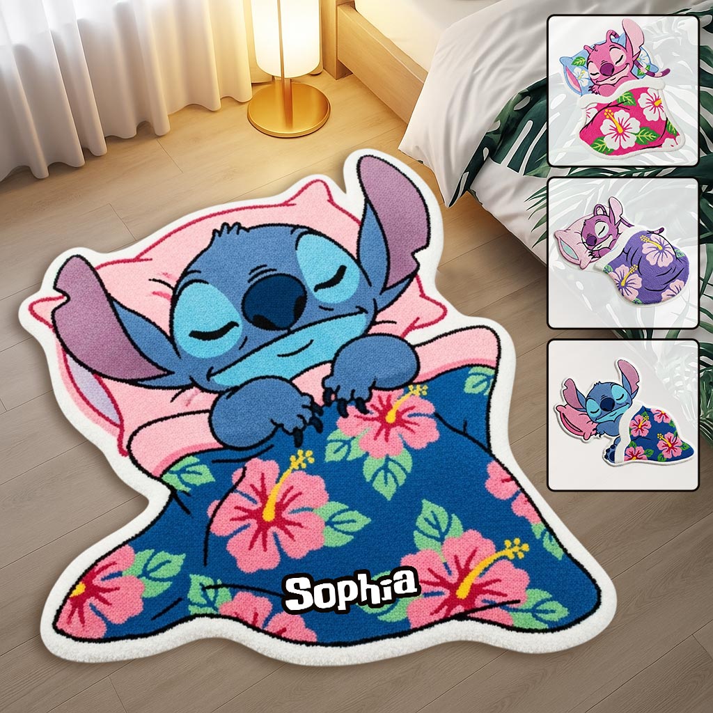 Cute Sleeping Blue Monster - Personalized Ohana Non-Slip Tufted Rug