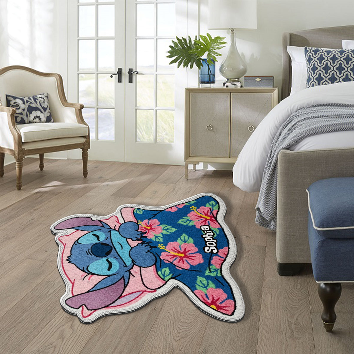 Cute Sleeping Blue Monster - Personalized Ohana Non-Slip Tufted Rug