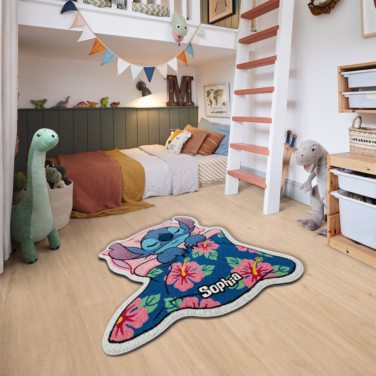 Cute Sleeping Blue Monster - Personalized Ohana Non-Slip Tufted Rug