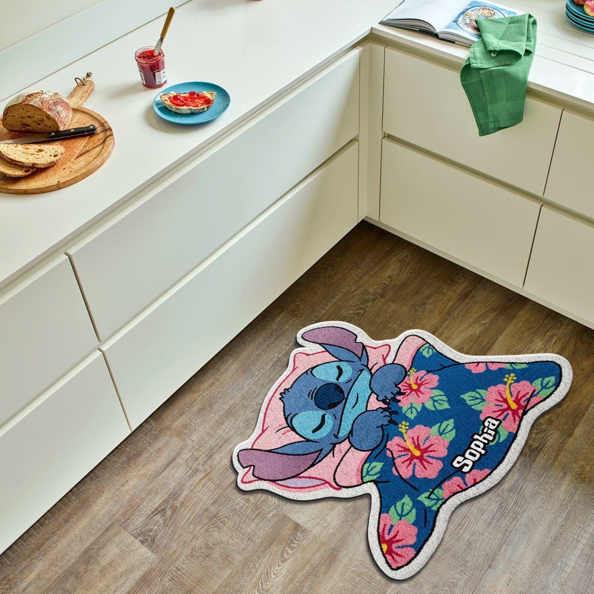 Cute Sleeping Blue Monster - Personalized Ohana Non-Slip Tufted Rug