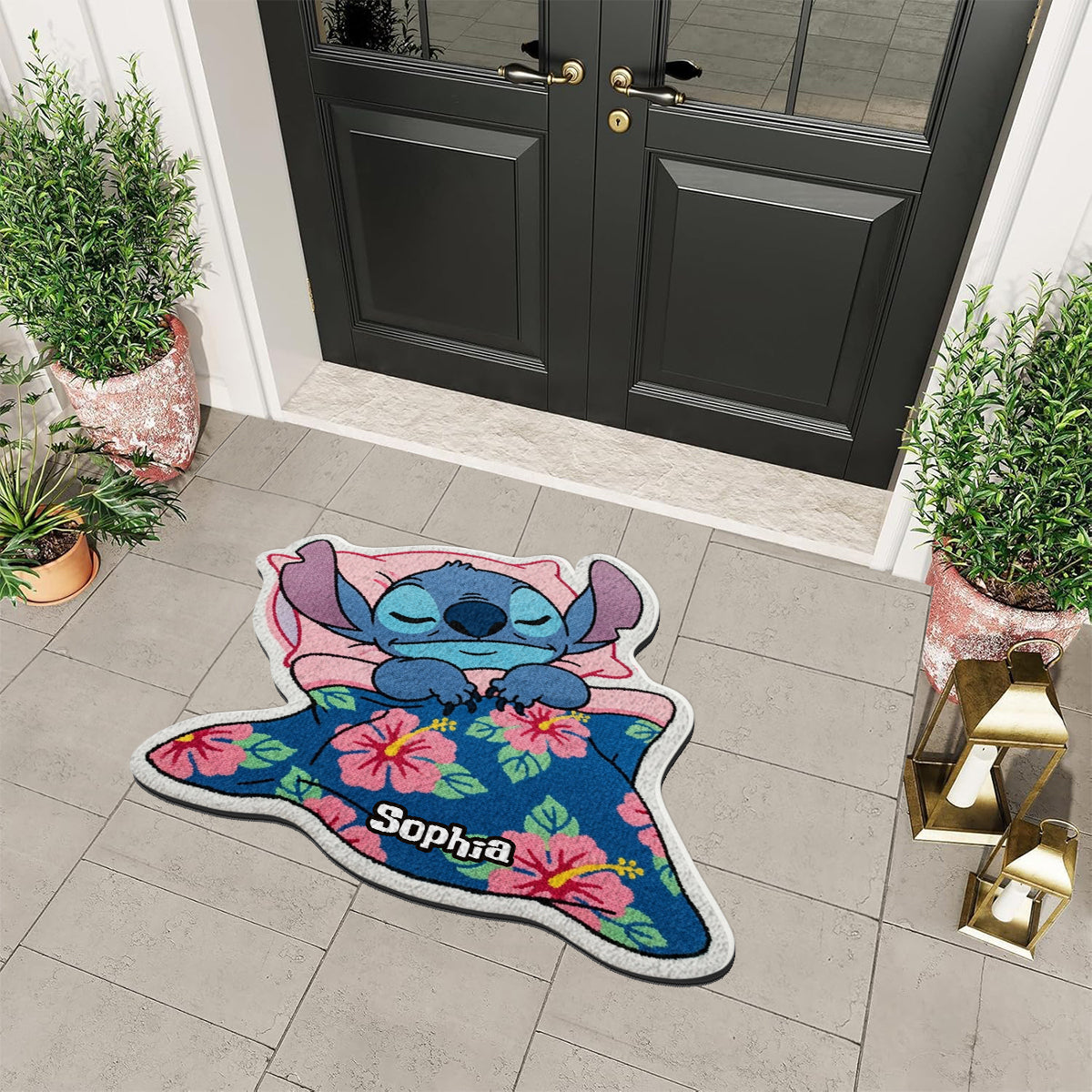 Cute Sleeping Blue Monster - Personalized Ohana Non-Slip Tufted Rug