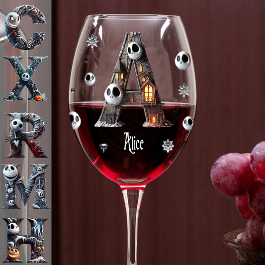 Halloween Before Christmas - Personalized Nightmare Wine Glass With Long Stem