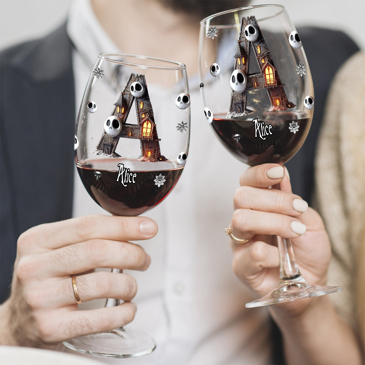 Halloween Before Christmas - Personalized Nightmare Wine Glass With Long Stem