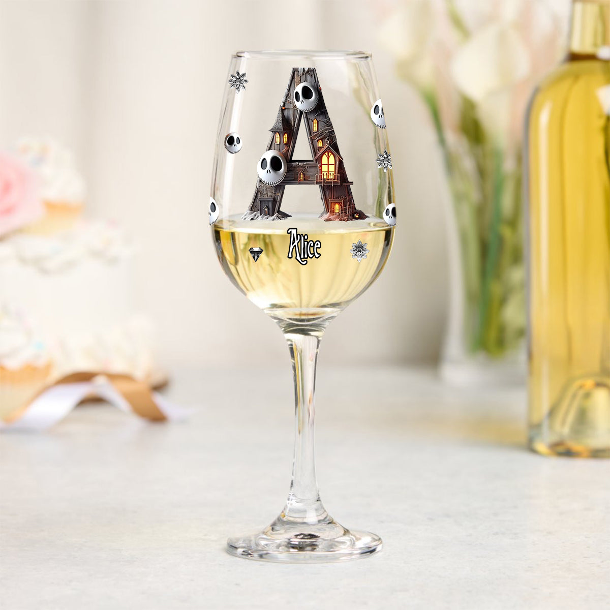 Halloween Before Christmas - Personalized Nightmare Wine Glass With Long Stem