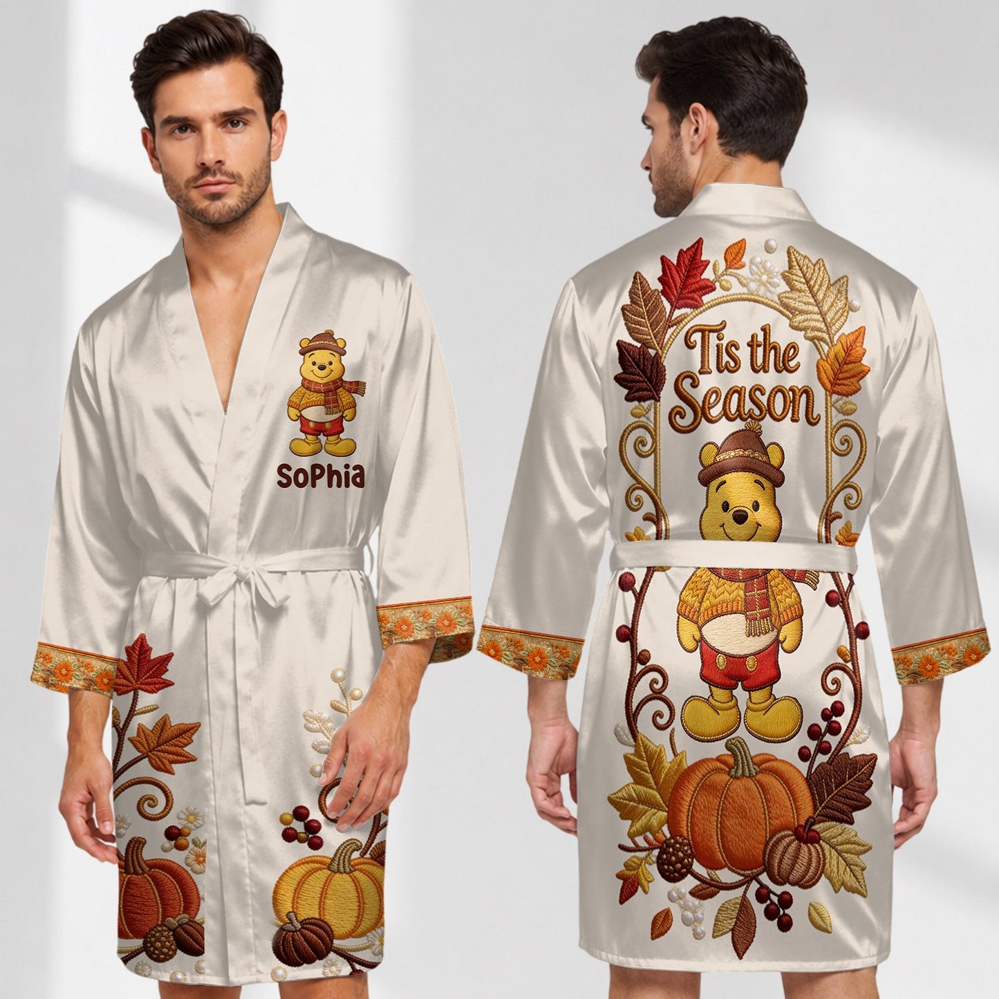 Tis The Season - Personalized Yellow Bear Satin Robe