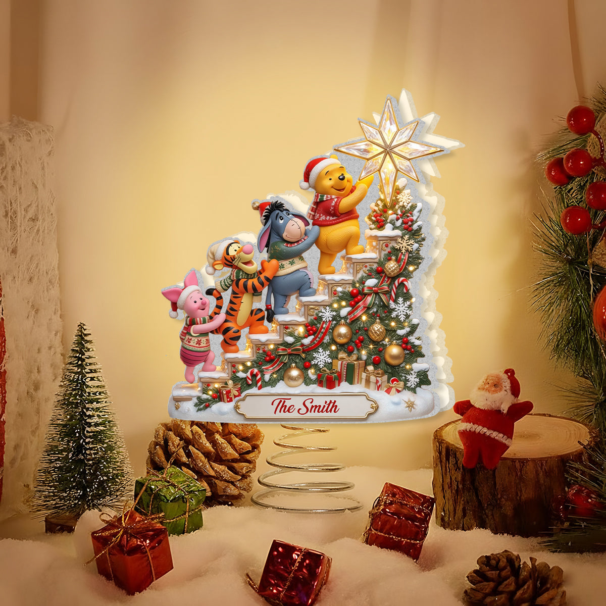 Best Time Of The Year - Personalized Yellow Bear LED Light Tree Topper
