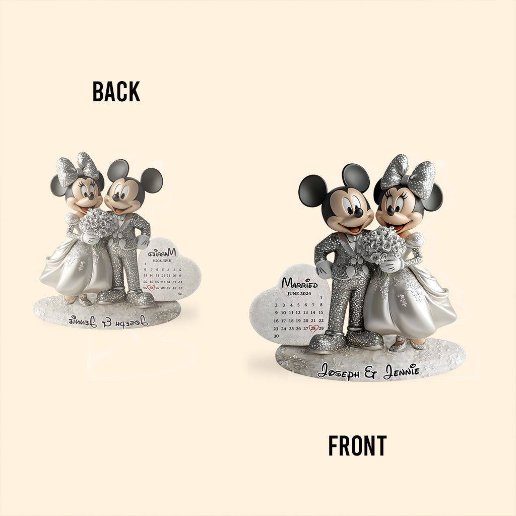 Married Wedding Couple Mouse Calendar - Personalized Mouse Custom Shaped Acrylic Plaque