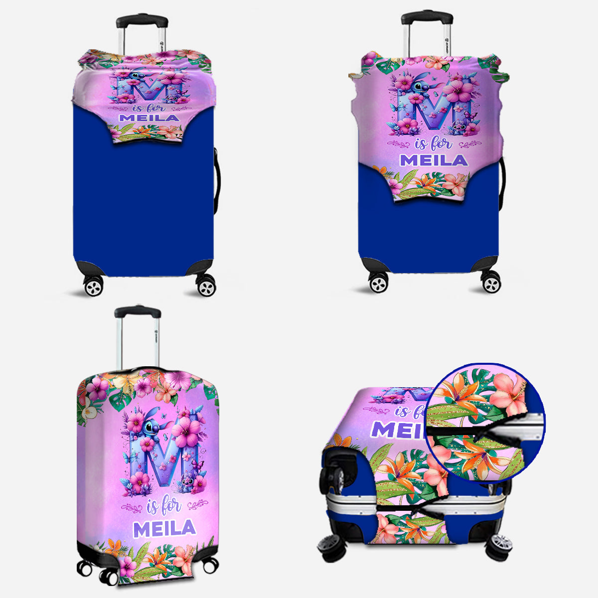 Blue Ohana Alphabet Letter Custom Name - Personalized Ohana Luggage Cover