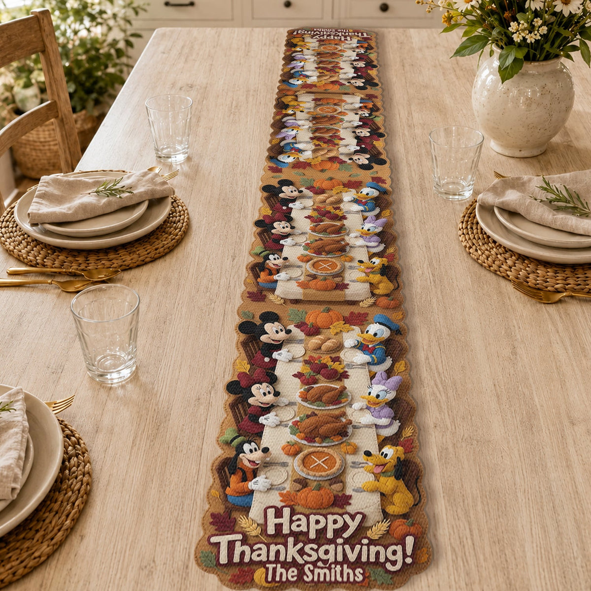 Happy Thanksgiving - Personalized Mouse Custom Shape Table Runner