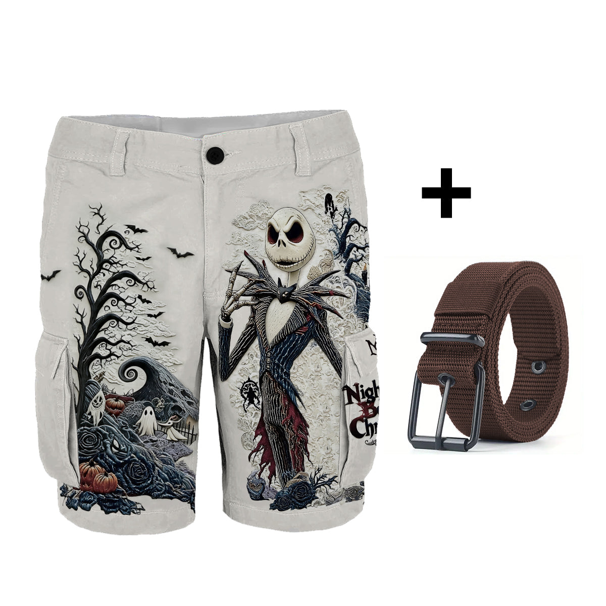 Gothic Nightmare Skeleton - Personalized Nightmare Cargo Shorts With Belt