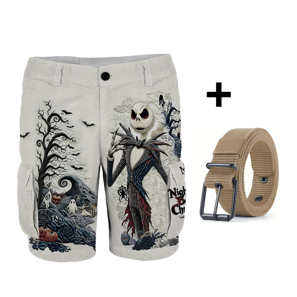 Gothic Nightmare Skeleton - Personalized Nightmare Cargo Shorts With Belt