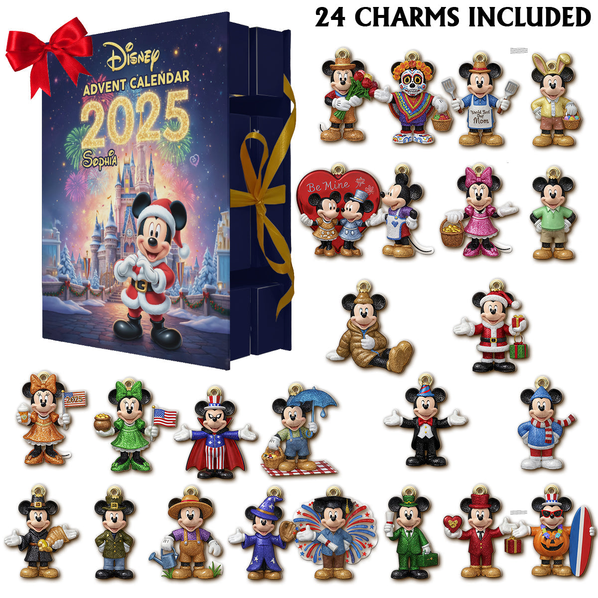 Magical Over The Year - Personalized Mouse Folded Advent Calendar With Ornaments