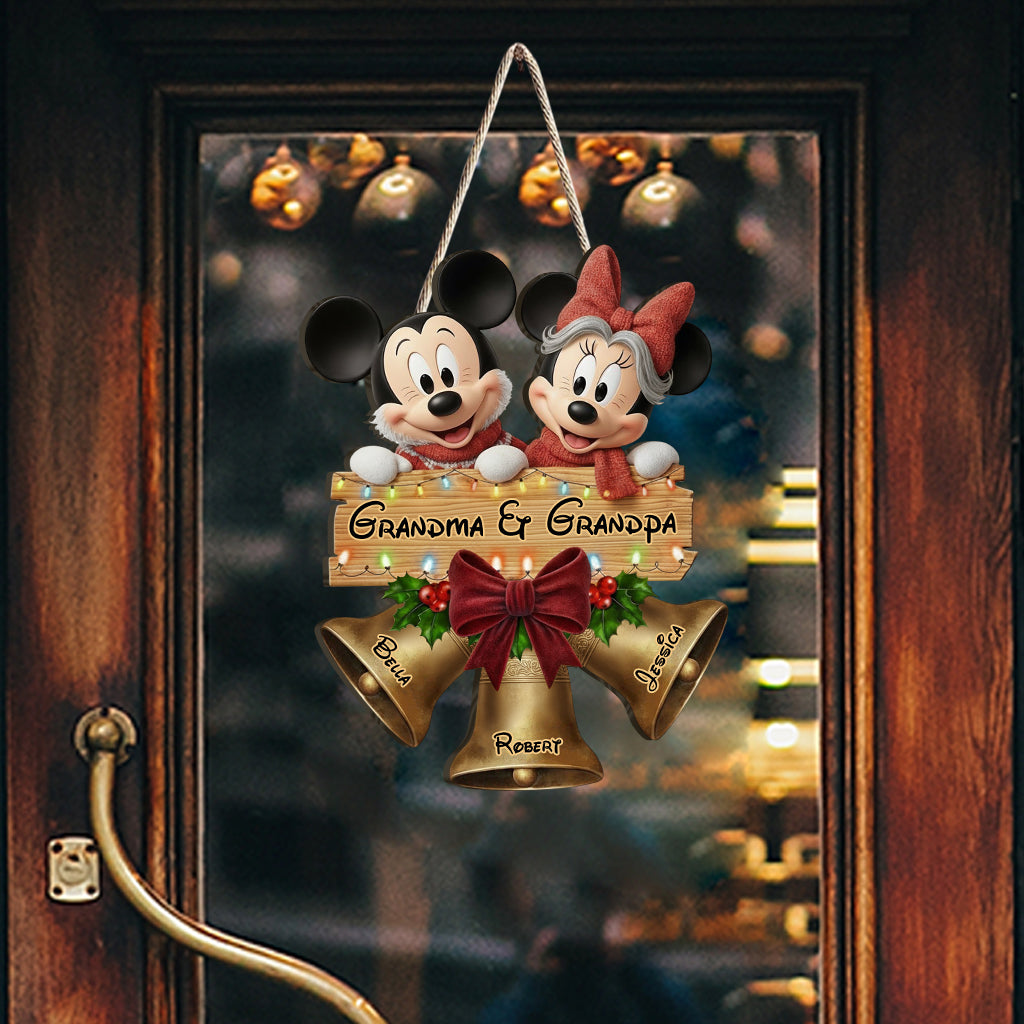 Christmas Bells Wood Sign For Grandparents - Personalized Mouse Custom Shaped Wood Sign