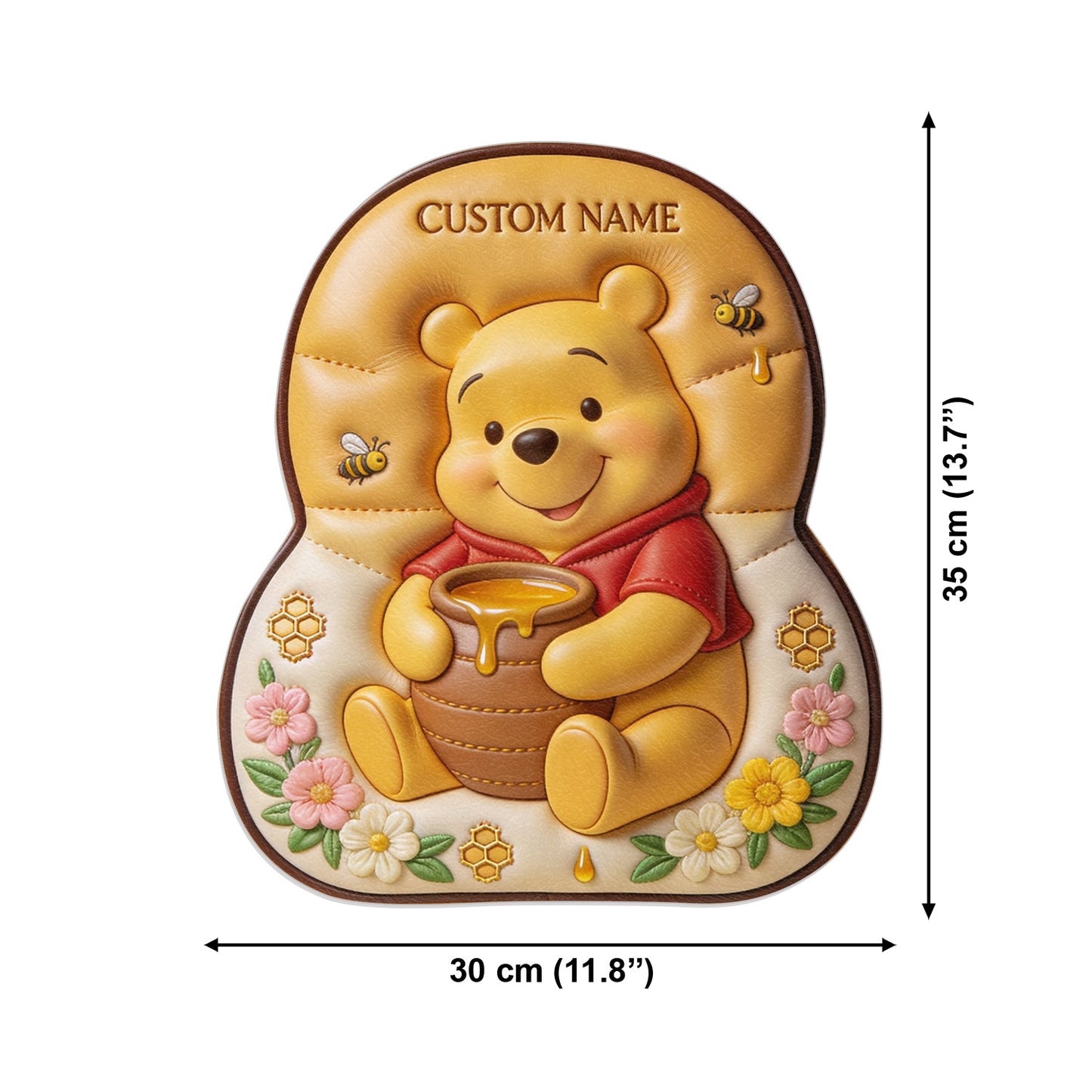 Bear, Honey And Flower - Personalized Yellow Bear Changeable Leather Patch Backpack