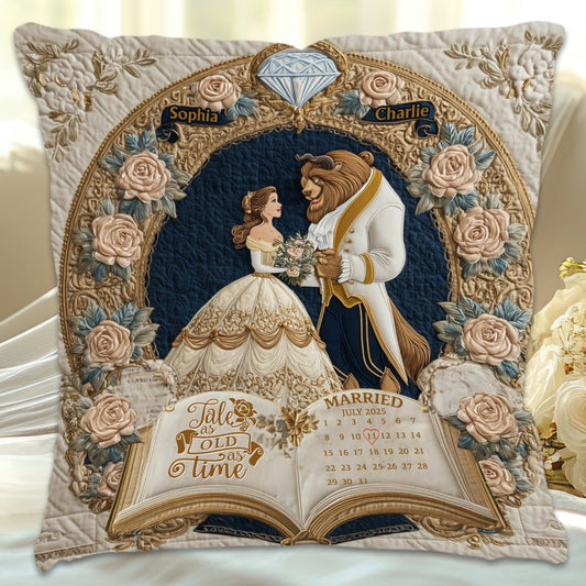 Fairy Tale Romantic Tale As Old As Time - Personalized Couple Throw Pillow
