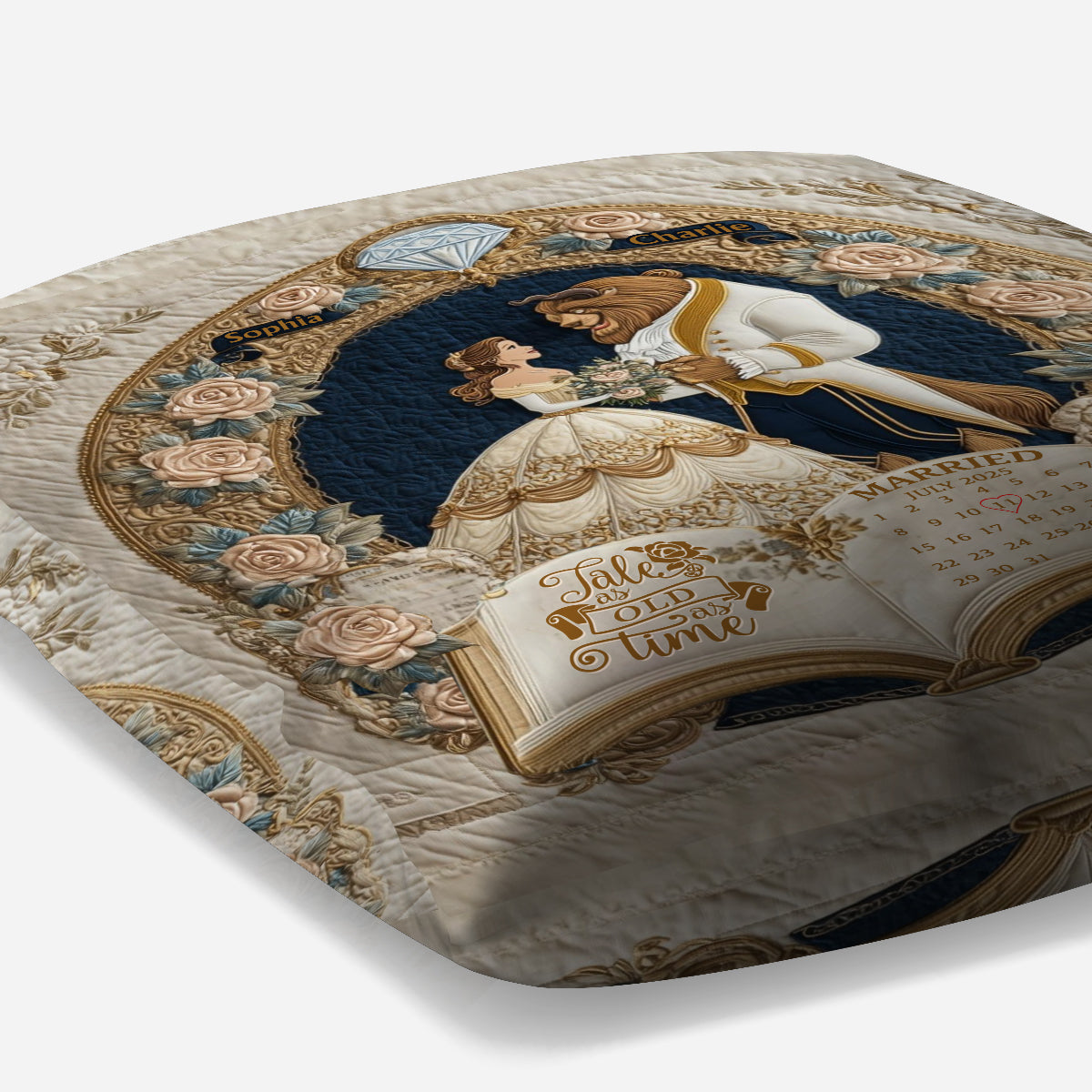 Fairy Tale Romantic Tale As Old As Time - Personalized Couple Throw Pillow