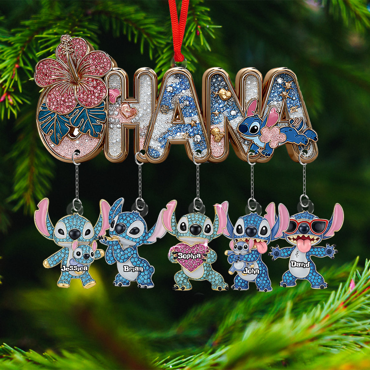Blue Ohana Family - Personalized Ohana Ornament With Charm