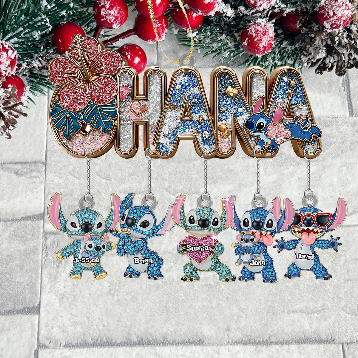 Blue Ohana Family - Personalized Ohana Ornament With Charm