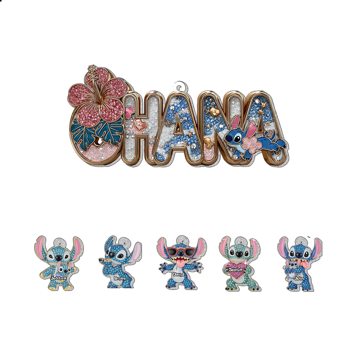 Blue Ohana Family - Personalized Ohana Ornament With Charm