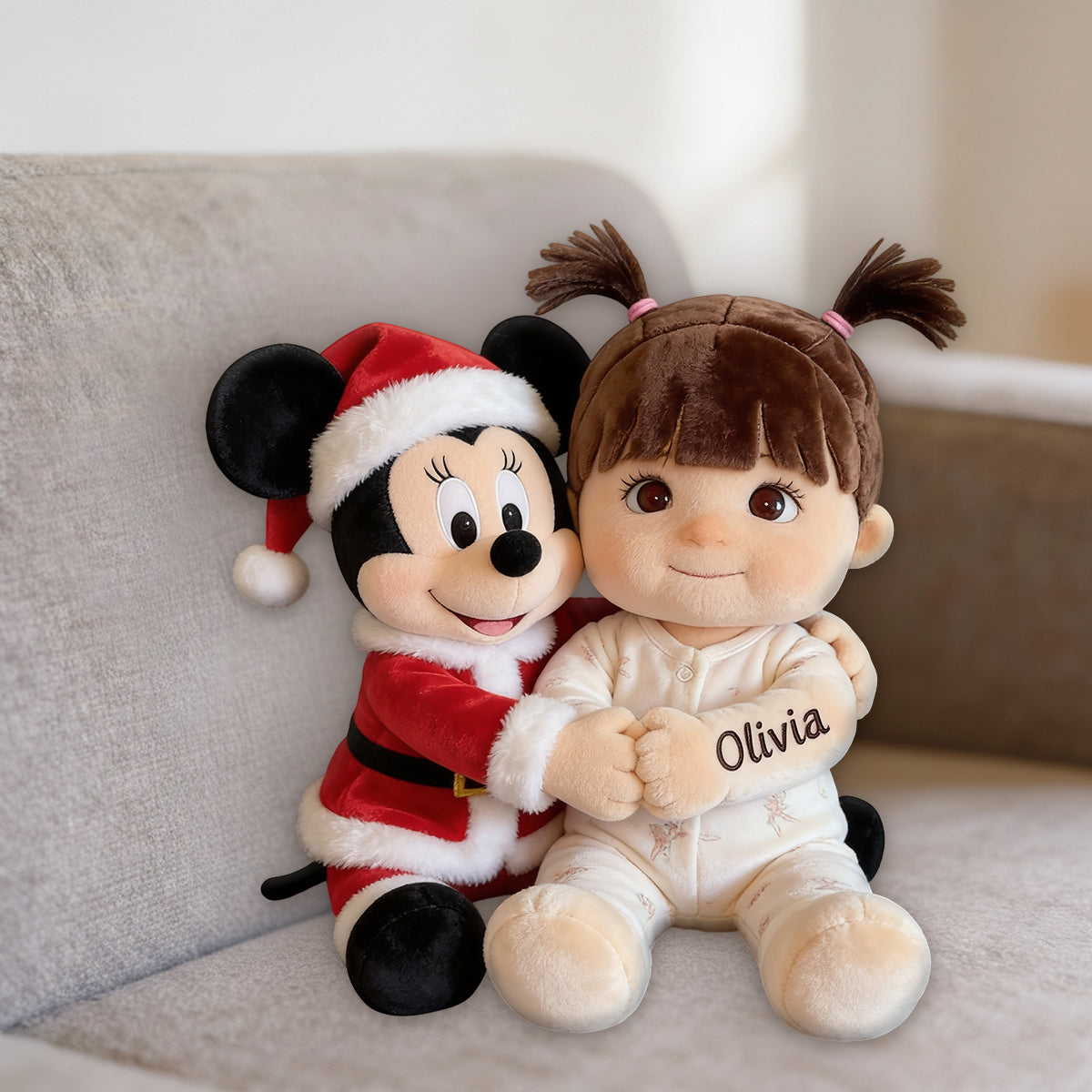 Kid & Christmas Cartoon Character - Personalized Mouse Premium Faux Fur Pillow
