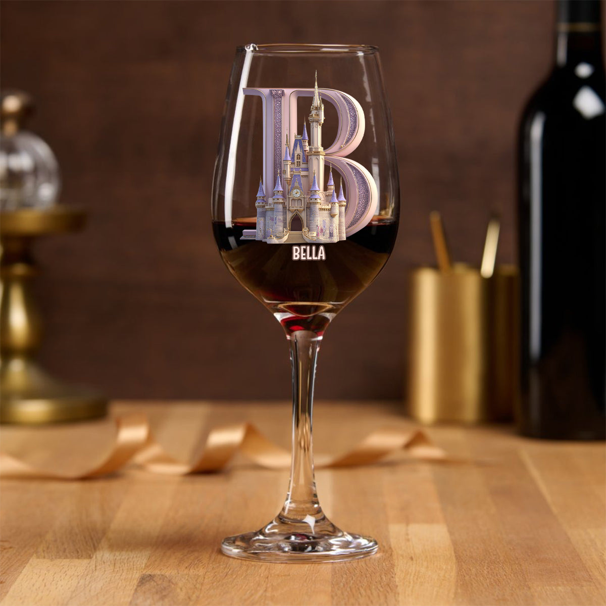 Magical Castle Custom Letter Alphabet - Personalized Mouse Wine Glass With Long Stem