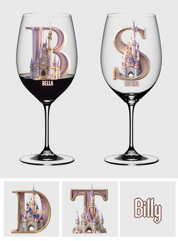 Magical Castle Custom Letter Alphabet - Personalized Mouse Wine Glass With Long Stem