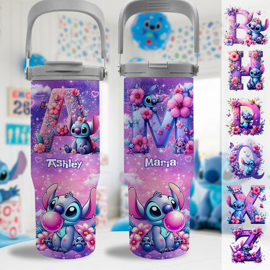 Blue Ohana Alphabet Letter Custom Name - Personalized Ohana Tumbler With Grip Handle