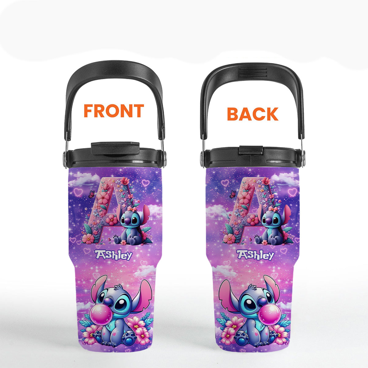 Blue Ohana Alphabet Letter Custom Name - Personalized Ohana Tumbler With Grip Handle