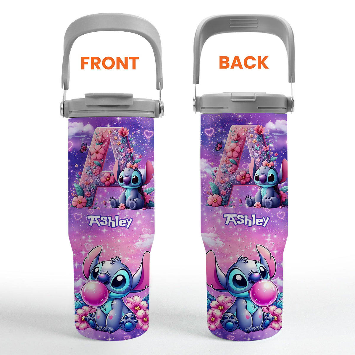 Blue Ohana Alphabet Letter Custom Name - Personalized Ohana Tumbler With Grip Handle