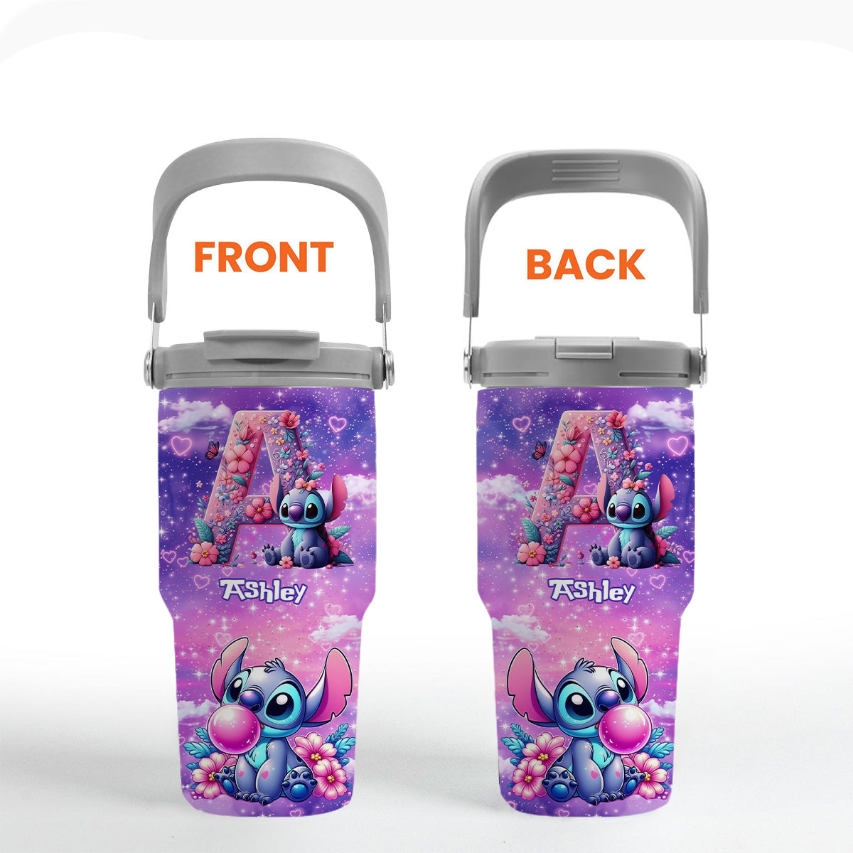 Blue Ohana Alphabet Letter Custom Name - Personalized Ohana Tumbler With Grip Handle