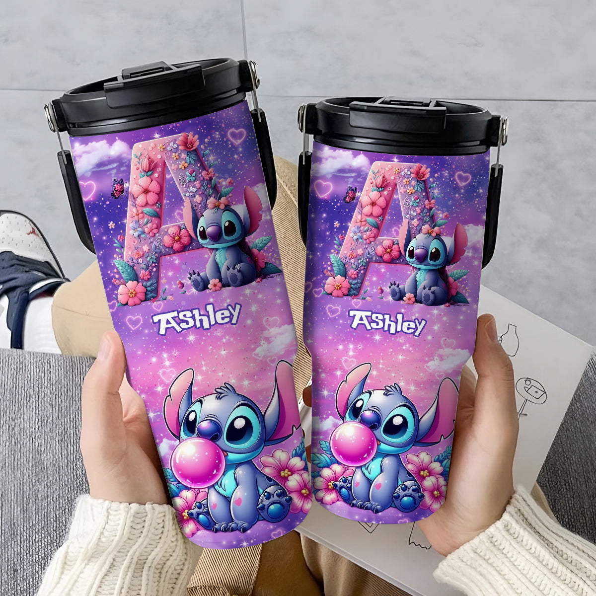 Blue Ohana Alphabet Letter Custom Name - Personalized Ohana Tumbler With Grip Handle